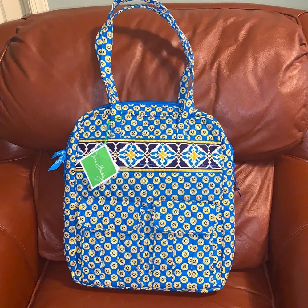 Vera Bradley Tall Zip Tote Retired Riviera Blue NWT - Picture 1 of 5